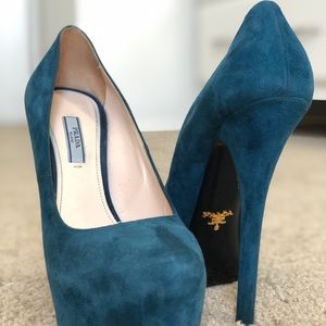Prada Navy Blue Suede High Heel ( Platform ) Shoes